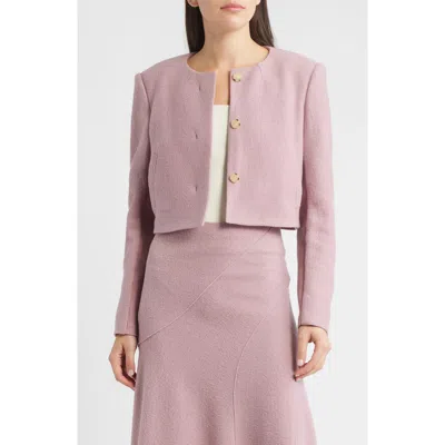 Hugo Boss Boss Jicena Mixed Media Virgin Wool Crop Jacket In Pink