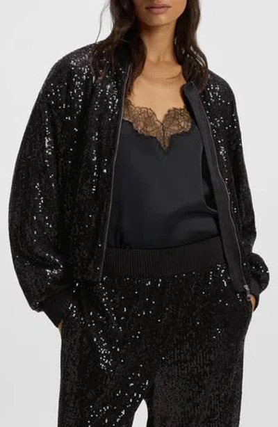 Hugo Boss Boss Jilloi Sequin Bomber Jacket In Black