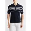 Hugo Boss Knit Polo In Silk And Cotton With Stripe Details In Dark Blue
