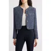 Hugo Boss Boss Jolena Crop Tweed Jacket In Navy Crochet Tweed