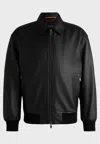 Hugo Boss Relaxed-fit Bomber Jacket In Treated Leather In Nero