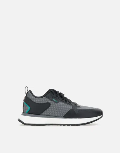 Hugo Boss Boss Jonah Run Black Mesh Sneaker In Gray
