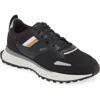 Hugo Boss Striped-trim Faux-leather And Mesh Low-top Trainers In Black
