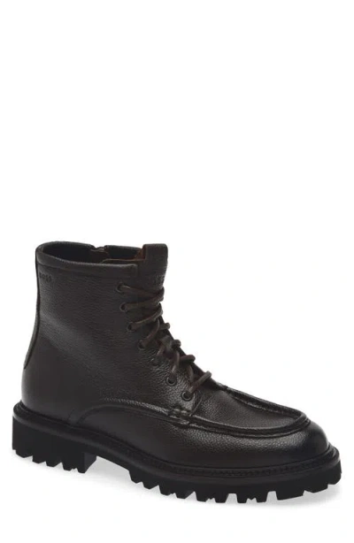 Hugo Boss Boss Julio Lugged Moc Toe Leather Boot In Black