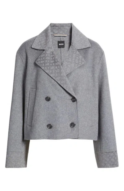 Hugo Boss Boss Jutano Contrast Print Double Breasted Wool Blend Jacket In Griffin Melange