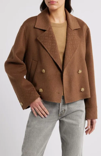 Hugo Boss Boss Jutano Contrast Print Double Breasted Wool Blend Jacket In Teak