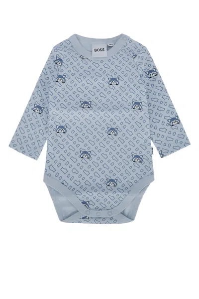 Hugo Boss Boss Kids All-over Printed Cotton Bodysuit In Blue