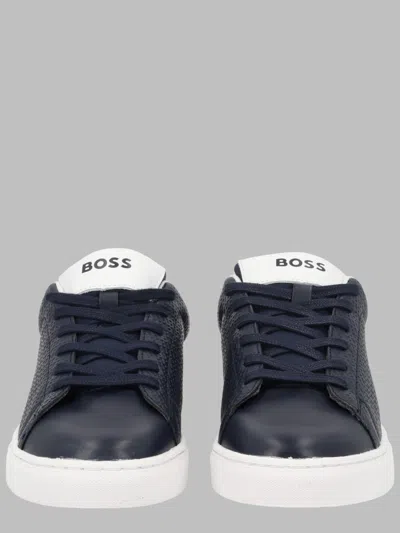 Hugo Boss Boss Kids Leather And Mesh Lace-up Sneakers In Animal Print