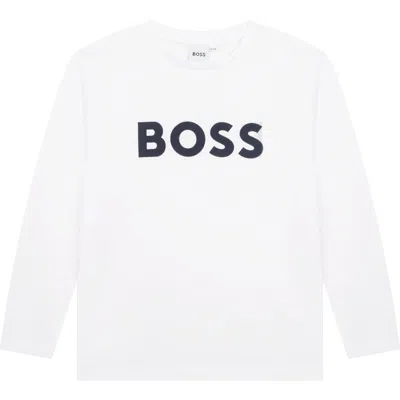 Hugo Boss Boss Kids' Logo Long Sleeve Graphic T-shirt In White
