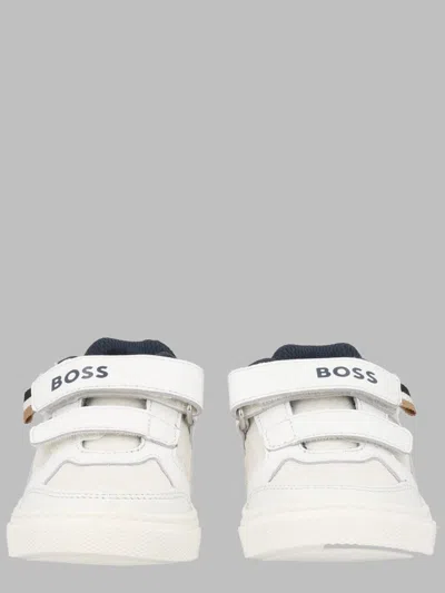 Hugo Boss Boss Kids Low-top Velcro Sneakers In White