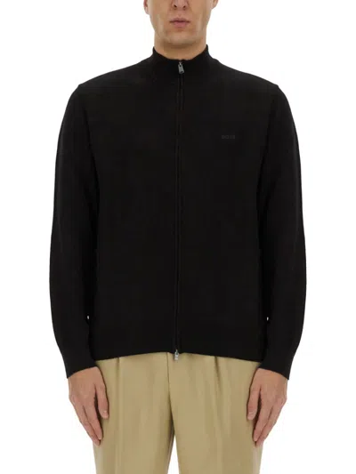Hugo Boss Boss Knit Top With Zip. In Blue