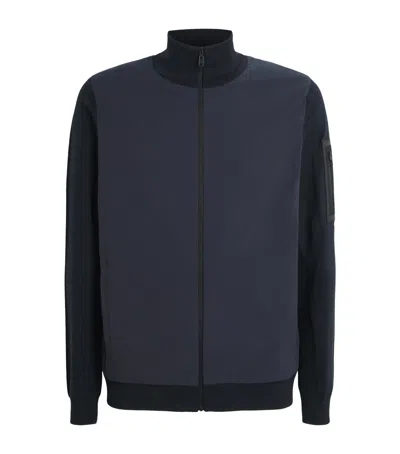 Hugo Boss Boss Knitted-trim Hybrid Jacket In Blue