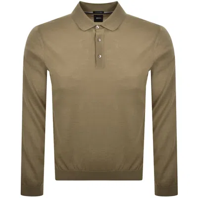 Hugo Boss Boss Lancione Merino Wool Knit Polo Beige In Brown