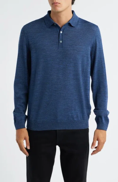 Hugo Boss Boss Lancione Wool Polo Sweater In Blue