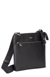 Hugo Boss Boss Large Zair Bonded Leather Messenger Bag In Black
