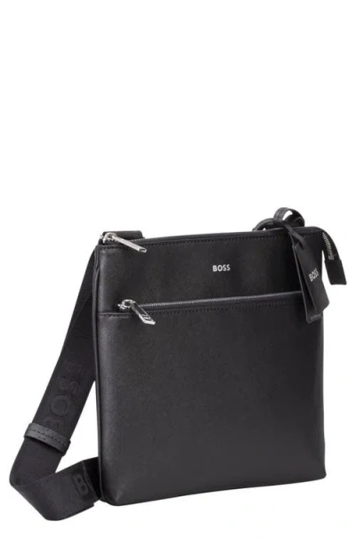 Hugo Boss Boss Large Zair Bonded Leather Messenger Bag In Black