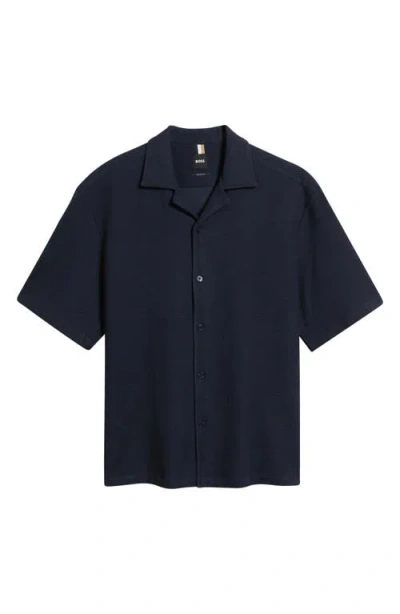 Hugo Boss Boss Lars Relaxed Fit Camp Shirt In Dark Blue