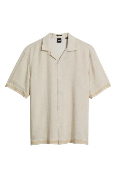 Hugo Boss Boss Lars Relaxed Fit Micropattern Camp Shirt In Gray