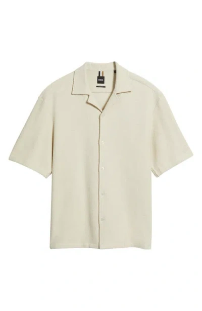 Hugo Boss Boss Lars Terry Cloth Camp Shirt In Open White