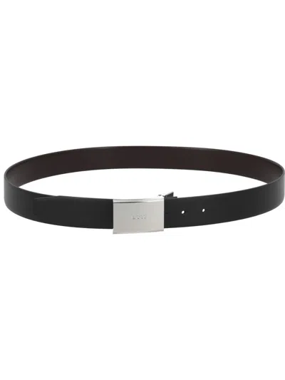 Hugo Boss Boss Leather Belt With Buckle In Black