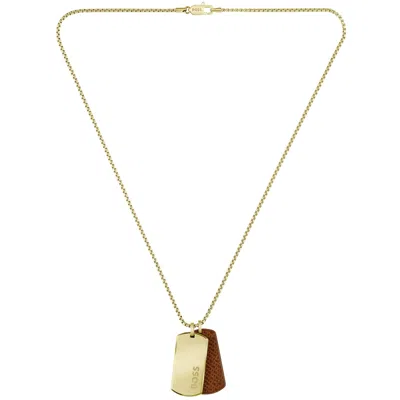 Hugo Boss Gold-tone Necklace With Double-tag Pendant