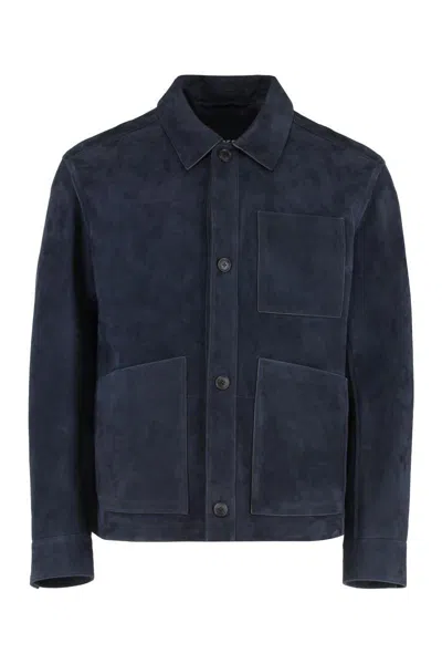 Hugo Boss Markuedo Patch-pocket Suede Jacket In Blue