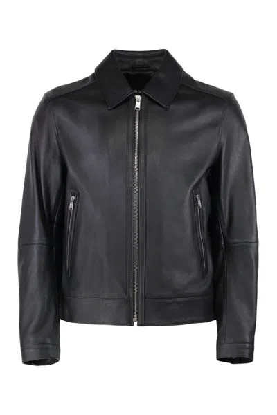Hugo Boss Boss Leather Jacket In Black