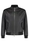 Hugo Boss Stylish Leather Outerwear High Collar In Black
