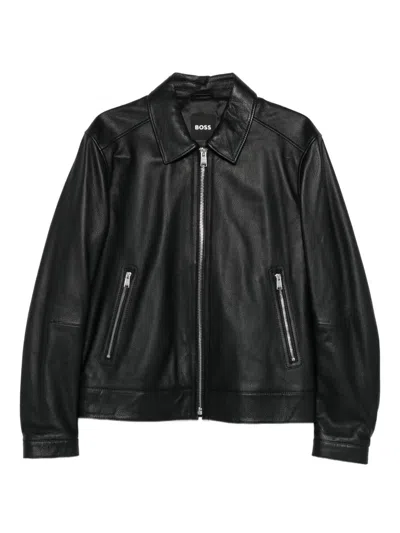 Hugo Boss Boss Leather Jacket In Black
