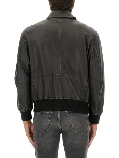 Hugo Boss Boss Leather Jacket In Gray