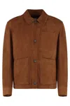 Hugo Boss Leather Overshirt With Collared Design And Pockets In Brown