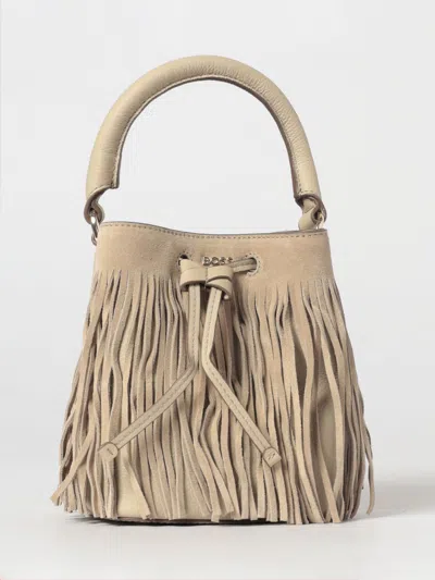 Hugo Boss Boss Lenah Fringed Suede Bucket Bag In Neutral