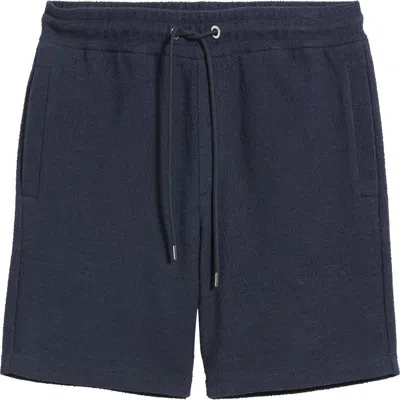 Hugo Boss Boss Leoni Drawstring Cotton Terry Cloth Shorts In Dark Blue
