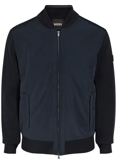 Hugo Boss Boss Levaio Quilted Cotton And Shell Bomber Jacket In Blue