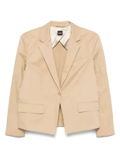 HUGO BOSS BOSS LIGHT BROWN COTTON BLAZER WITH STRUCTURED SHOULDER PADS