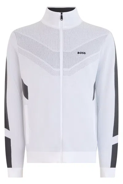 Hugo Boss Boss Lightweight Cotton Zip-up Sweater With High Collar In Animal Print