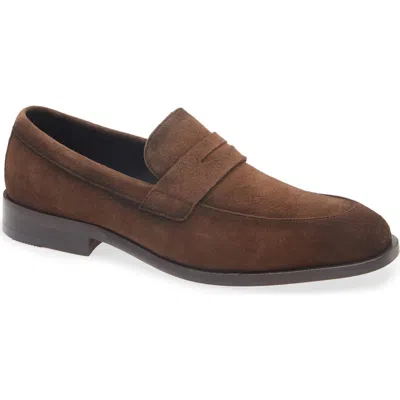 Hugo Boss Boss Limber Penny Loafer In Dark Brown Suede