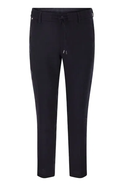 Hugo Boss Boss Linen Blend Chino Trousers With Drawstring In Modern Regular Fit In Black