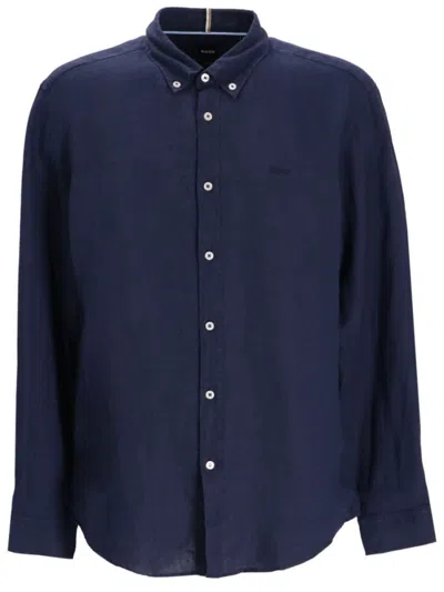 Hugo Boss Boss Linen Button-down Shirt With Subtle Sheen In Blue