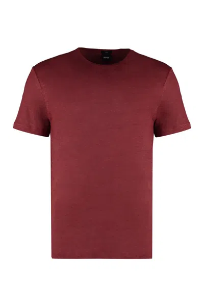 Hugo Boss Boss Linen Crew-neck T-shirt In Red