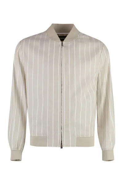 Hugo Boss Linen-blend Bomber Jacket In Beige