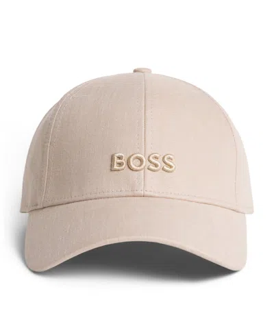 Hugo Boss Boss Linen Logo Baseball Cap In Neutral