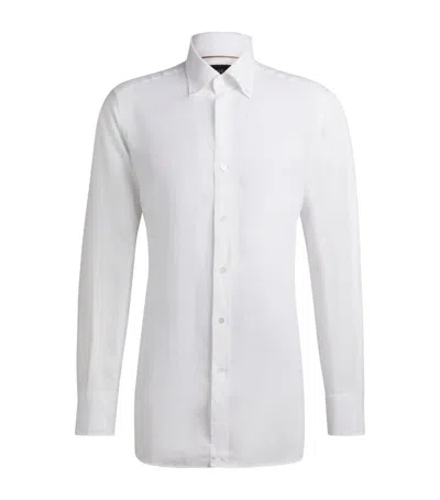 Hugo Boss Linen Long Shirt In White