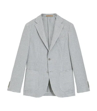 Hugo Boss Boss Linen-silk-cotton Slim Blazer In Blue