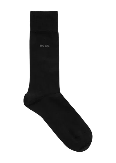 Hugo Boss Boss Logo Cotton-blend Socks In Black
