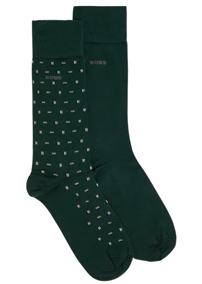 Hugo Boss Boss Logo Cotton-blend Socks In Green