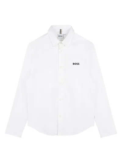 Hugo Boss Boss Logo Cotton Shirt For Boys In White