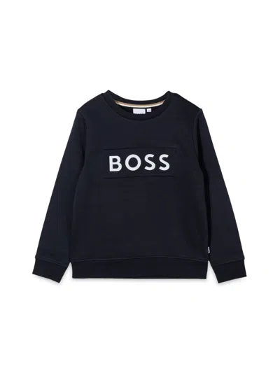 Hugo Boss Boss Logo Crewneck Sweatshirt In Blue