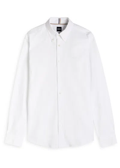Hugo Boss Boss Logo-embroidered Cotton Shirt In White