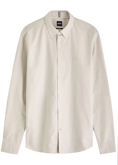 Hugo Boss Boss Logo-embroidered Cotton Shirt In Beige